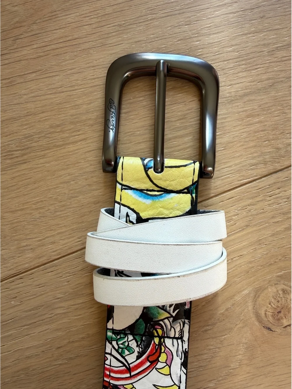 Y2K Ed Hardy Tattoo Graphic Belt Size 38 Multicolor Punk Emo